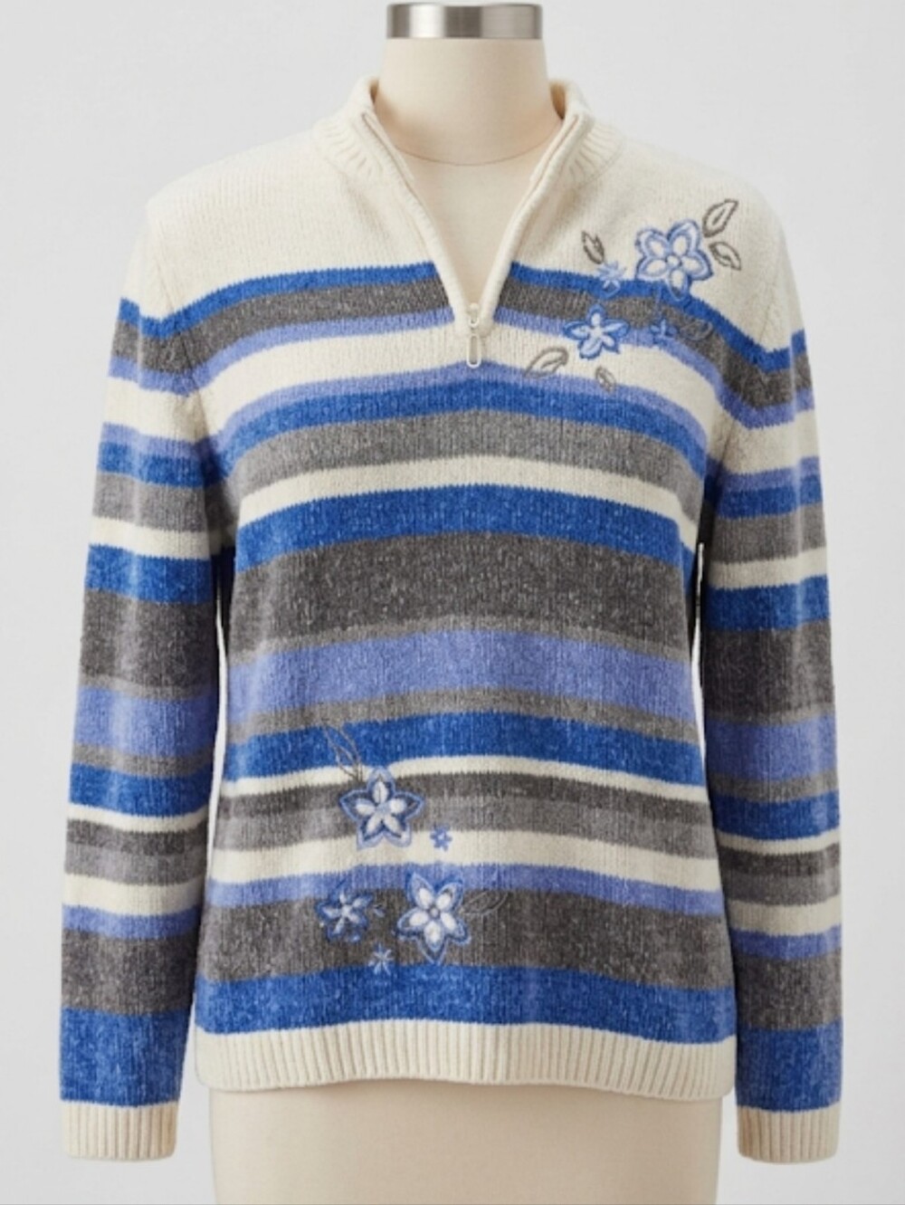 Vintage Alfred Dunner Half-Zip Sweater Chenille-Feel Cabincore Size LG Fair Isle